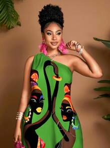 Maweii 大码女式印花图案无袖连体裤，宽松休闲时尚性感风格