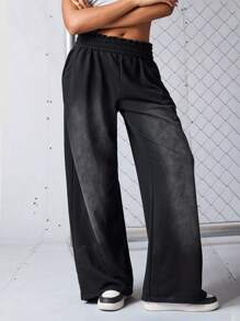 SHEIN Sports 女士休闲运动街头裤 - 黑色 - 查看 1