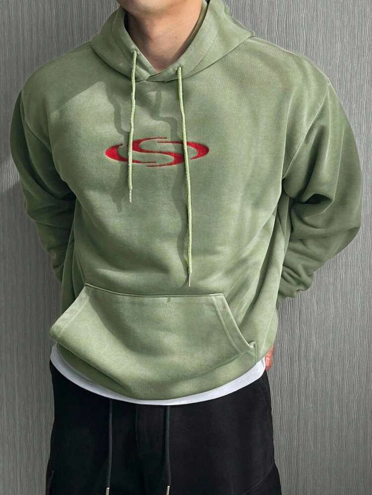 Men's Green Geometric Pattern Hoodie, Autumn