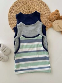 Set de 3 piezas de chaleco sin mangas de punto suave de cuello redondo para niño bebé - Multicolor - Ver 2