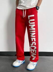 SHEIN 青少年男童休闲街头标语印花舒适运动裤，适合通勤、上学、日常休闲、旅行、运动、春夏季