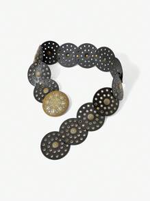 MUSERA Thắt lưng khóa tròn đính đinh tán PU cho lễ hội phương Tây - màu đen - Xem 4