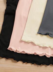 SHEIN 4件套青少年女孩休闲罗纹荷叶边下摆长袖修身T恤