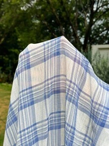 Solflare Plus Size Women's Plaid Print Casual Long Sleeve Blouse, Summer