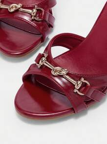 CUCCOO BIZCHIC Women's Solid Color Metal Decor Minimalist High Heel Sandals, Daily Casual Summer BURGUNDY Sandals Spring Shoes Spring Break Easter For Christmas