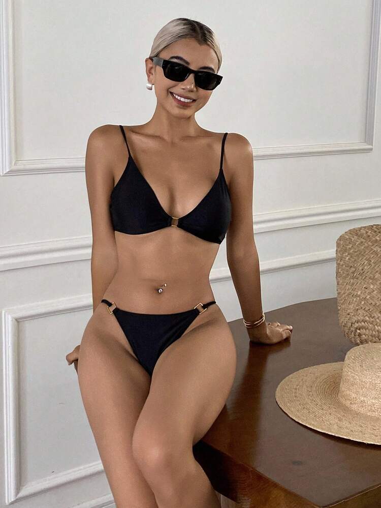 Women's Summer Beach Solid Color Sexy Bikini Swimsuit Set Vacation