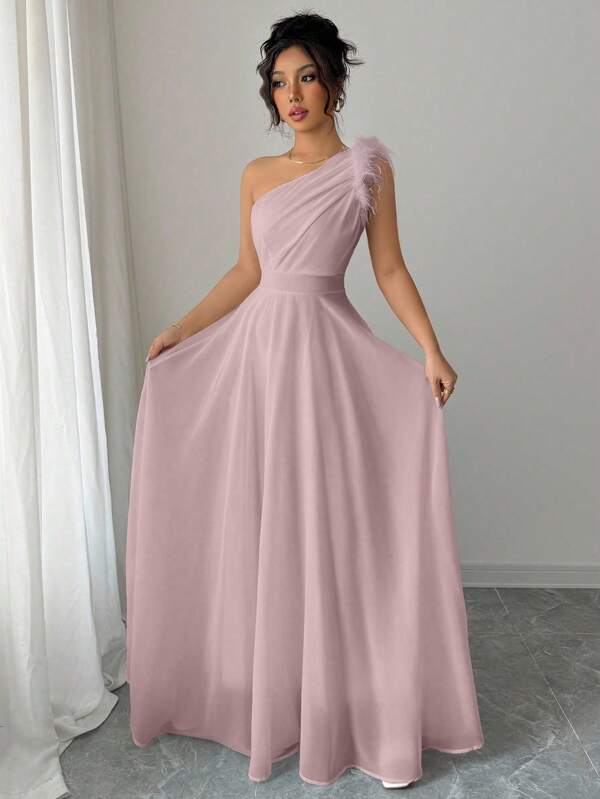 Modelyn Vestido romántico de hombro único con estética de hadas vintage francés