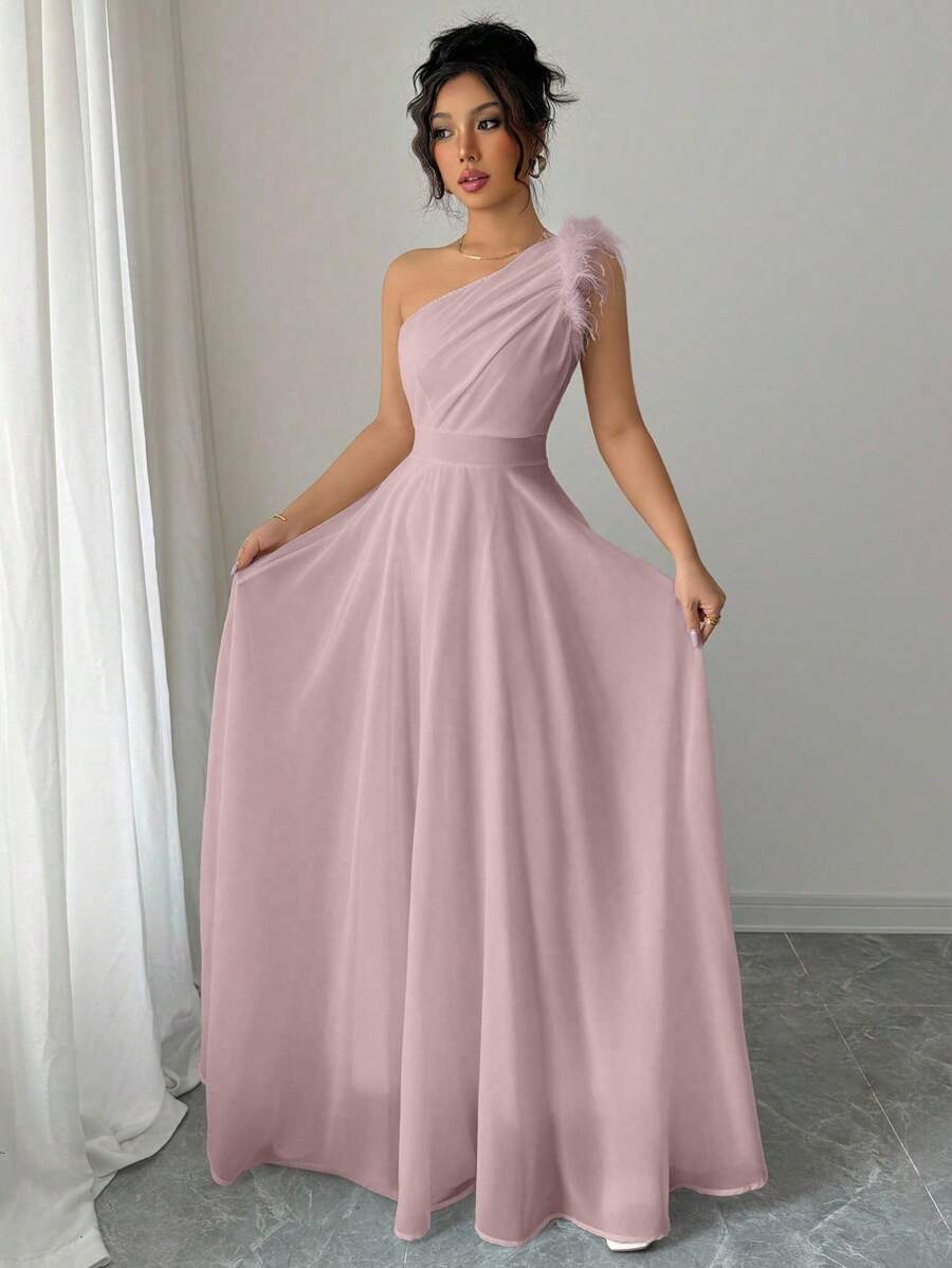 Modelyn Váy một vai phong cách cổ điển lãng mạn kiểu Pháp - Hồng - Xem 1