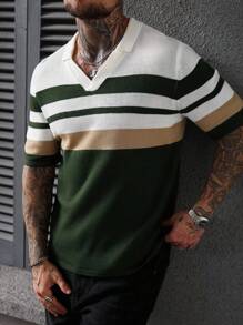 Manfinity Homme 男式撞色条纹短袖针织上衣 - 彩色 - 查看 6