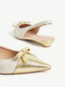 CUCCOO CHICEST Women's Classic Floral Scarf Print Pointed Toe Flat Shoes, Color Block Bow Decor Elegant Flat Sandals, Suitable For Work, Dates, Afternoon Tea, Versatile - Gold - View 10