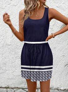 SHEIN LUNE Vestido corto de verano para mujer con estampado minimalista y retro de estilo informal