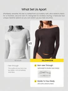 GLOWMODE Áo thun cổ tròn tay dài hai lớp mềm mại co giãn nhẹ ôm vừa vặn Flow & Glow Lớp lót mặc thường ngày - Màu nâu Sô-cô-la - Xem 2