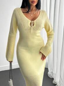 EURMUSE Sukienka Sweterowa Damska Masło Żółta Sukienka