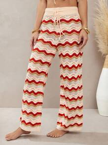 L'Amorae Pantalones de vacaciones de pierna ancha con ondas de ganchillo, con flecos y detalles de cuentas - Multicolor - Ver 5