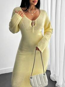 EURMUSE Sukienka Sweterowa Damska Masło Żółta Sukienka