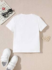 SHEIN Tween Boy Shark & Letter Print Round Neck Short Sleeve Casual T-Shirt Summer Holiday - White - View 2