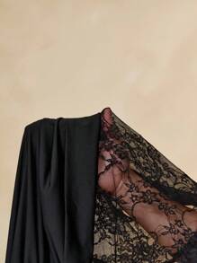 SHEIN BAE Abito aderente a tubino elegante in pizzo nero con collo alto, abito in pizzo nero per la primavera e l'estate - nero - Visualizzare 8