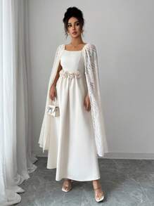 Selianne Elegant Lady 3D Floral Decor Dress - Apricot - View 5