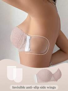 1pc Lace Back-Exposed Sports Lingerie Bra For Small Bust Women, Underwire, Gather, Non-Slip, Invisible Straps - Pink - View 4