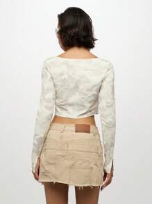 SUMWON WOMEN Western Style Deconstructed Tiered Denim Mini Skirt Raw Edge Hem Distressed Design Paneled Multiple Pockets Festival Spring Summer Casual High Waist Everyday Staple - Khaki - View 2