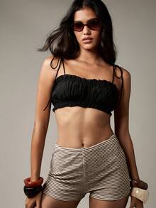 MISSGUIDED 褶饰短款 Bralette 上衣，系带肩带，褶饰弹性夏季节日海滩俱乐部派对装束带式短款背心