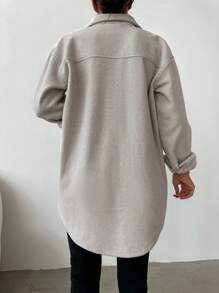 EURMUSE Dual Pocket Drop Shoulder Button Front Coat - Beige - View 2