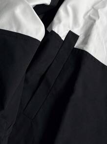 Manfinity Campus Court Giacca antivento da uomo con blocchi di colore, coulisse, cerniera, manica lunga, basic, per uscire, regalo per il fidanzato, giacca antivento nera e bianca, giacca antivento da uomo per uso all'aperto, giacca casual da uomo per uso all'aperto