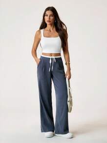 SHEIN Tall Women's Casual Commuting Striped Straight Leg Pants