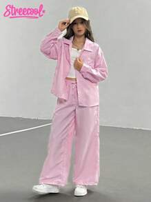 Set mit 3 Teilen für Tween Mädchen, lässiger Streetlook mit gestreiftem Langarmshirt, Hose und Träger-Top, ideal für Frühling und Herbst