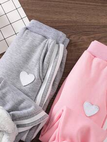 SHEIN 少女心形图案口袋羊毛抽绳运动裤