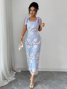 Selianne Vestido de tirantes elegante con bordado floral para mujer - Blanco - Ver 3