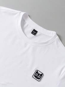 Claim Dot 男士休闲卡通猫咪印花落肩宽松白色T恤，夏季