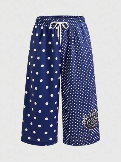 Street Life Pantaloncini uomo casual larghi con vita in vita a coulisse, a maglia, a pois, 3/4