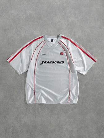 Prep Polo shirt homme d'été décontracté avec bordure contrastée et imprimé slogan