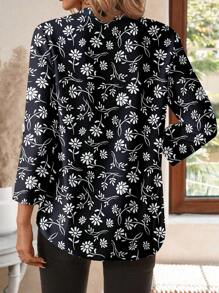 EMERY ROSE Women's V-Neck Solid Color Textured Fabric Casual Autumn Shirt White V-Neck Shirt Women's Shirt Women's Linen Shirt Women's White Shirt Women's Tops Autumn Women's Business Casual Women's Button-Down Shirt Women's Button-Down Shirt Chic Blouses For Women - Multicolor - View 2