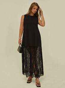 Auralis Đầm dài thời trang dạo phố thanh lịch thường ngày cho nữ cỡ lớn mùa hè - màu đen - Xem 6