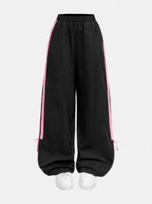 Girlism Teen Girls Streetwear T-Shirt And Sweatpants Co-Ord Set With Letter Print Style Y2k Outfits Y2k Tween Outfit Girl Outfit Set Butterfly Graphic Tee Outfit Black And Pink Outfit