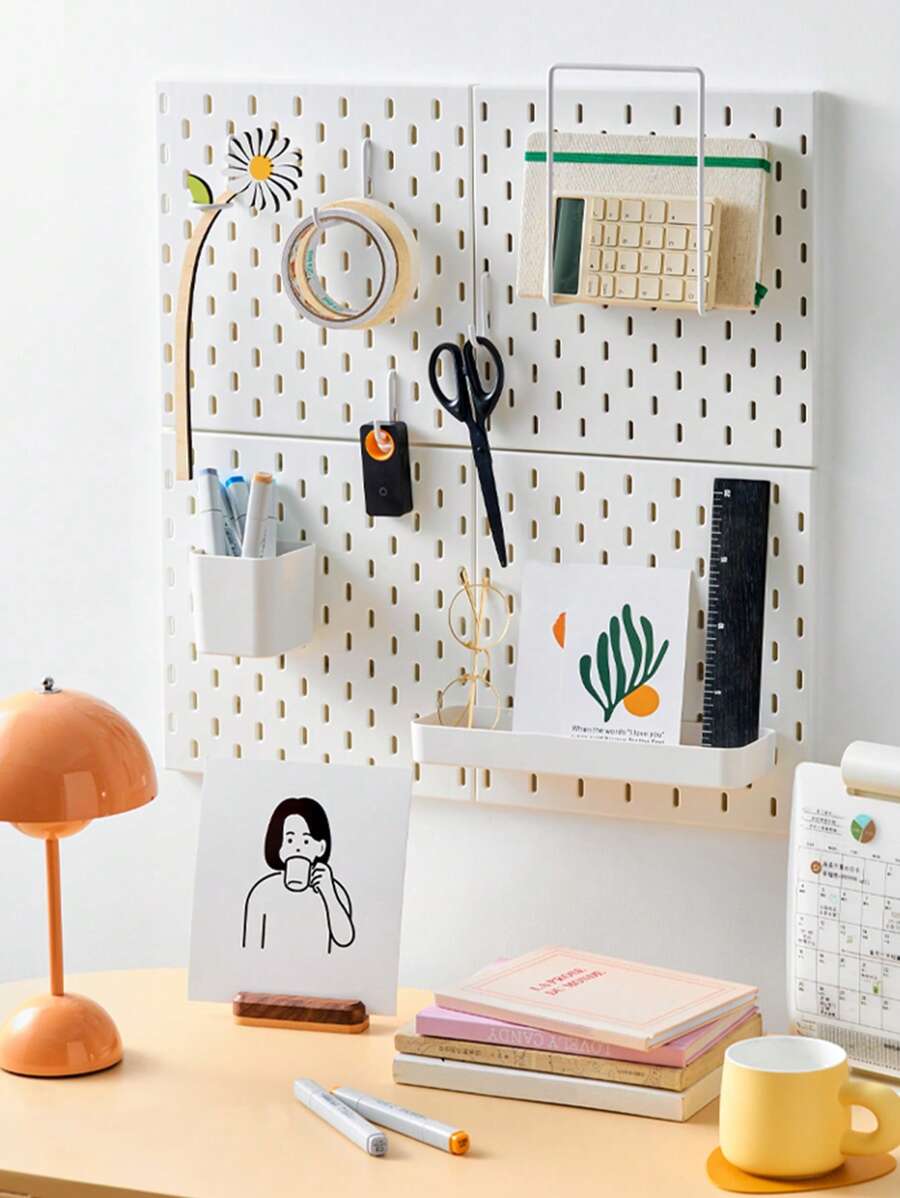 1Pc Nail Board With Hooks And Accessories, Wall Mounted Storage Shelves For Bedrooms, Bathrooms, And Study Rooms, Steel Plate Structural Panels, White Steel Plate Backup, HIPS Steel Plate For Dual Room Process Rooms And Vehicle Rooms, HIPS Nail Board Easy To Install, Bathroom Organizer