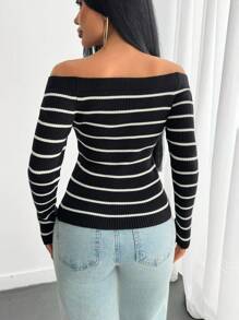 EURMUSE 女士优雅黑白毛衣 - 黑與白 - 查看 2