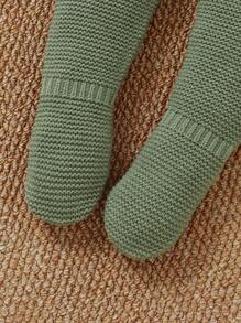 SHEIN 婴儿毛衣套装 - 圆领条纹长袖上衣 + 松紧腰紧身裤，2 件套休闲装 - 綠色 - 查看 5