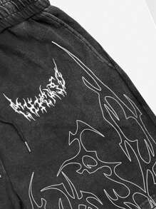 ROMWE MEN Street Life 男士夏季休闲水洗图案印花短裤 - 黑色 - 查看 3