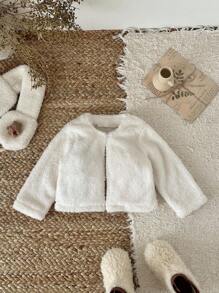 SHEIN 女婴幼儿/新生儿（0-3岁）休闲轻便连帽夹克，适合春夏季日常穿着 - 白色 - 查看 3