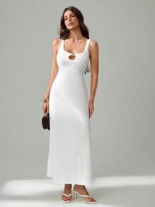 SHEIN Tall Vestido largo entallado sin espalda de unicolor casual para mujer
