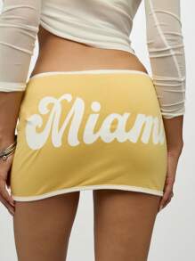 SUMWON WOMEN Jersey Mini Skirt Sporty Cheer Team Graphics Y2K Retro Cheerleader Style Summer High School Sports College Fan Wear Logo Print Active - Yellow - View 7