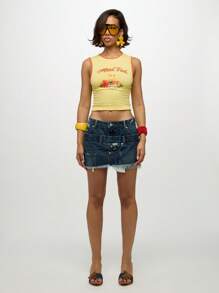 SUMWON WOMEN 夏季 Mai Tai 图案露脐背心，度假休闲夏威夷热带花卉印花无袖修身沙滩派对节日T恤 - 黃色 - 查看 3