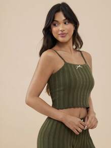 WESTFADE Atasan Rajut Model Cami Pendek dengan Tali Bahu Tipis dan Pita di Bagian Depan, Cocok untuk Musim Panas, Gaya Boho, Gaya Koboi, dan Pantai. - Hijau Tentara - View 4