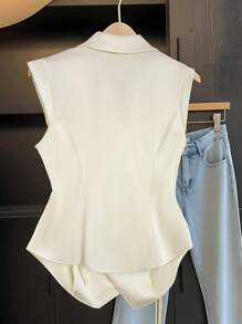 Franclia Ladies Solid Color Single-Button Cuffed Ruffle Casual Blouse - Apricot - View 2