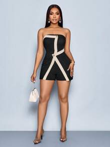 SOLERSUN Sommer-Outfits, Sommerkleidung, Konzert-Outfit für Damen, Rave-Outfits, Festival-Urlaubs-Outfits, Damen, Business-Casual, Strand-Outfits für Damen, Urlaubs-Outfits für Damen, Büro-Outfits für Damen, Old-Money-Stil, Damen, Boho, bescheiden, elegant und sexy, Urlaub, Retro-Kontrast, Schwarz, Apricot, Mode, einfach, neu, All-Match, Halloween, Retro-Party, Straße, Pendeln, Freizeit, One-Shoulder, schulterfrei, Outing-Kleidung, Jumpsuit, Tube-Top, Shorts, Retro, Bohemian, Rüschensaum, elastische Taille, tailliert - Schwarz - Übersicht 4