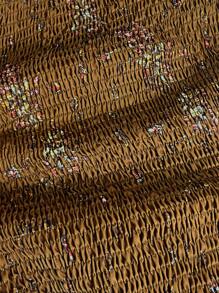 EgrlEra 法式优雅复古印花宽松领刺绣纽扣衬衫，精致腰部收褶 - 卡其色 - 查看 5