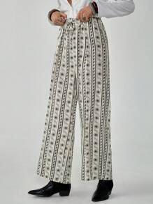 Florisole بنطلون فضفاض كاجوال نسائي بخصر مربوط بسحاب وطباعة زهور - متعدد الألوان - مشاهدة 5